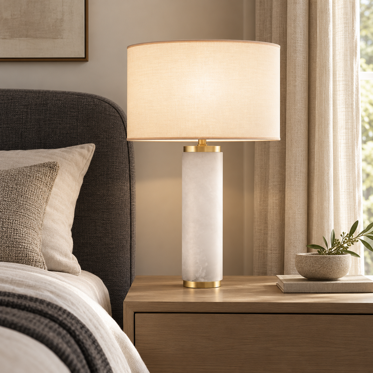 Cylindricale Column Alabaster Table Lamp